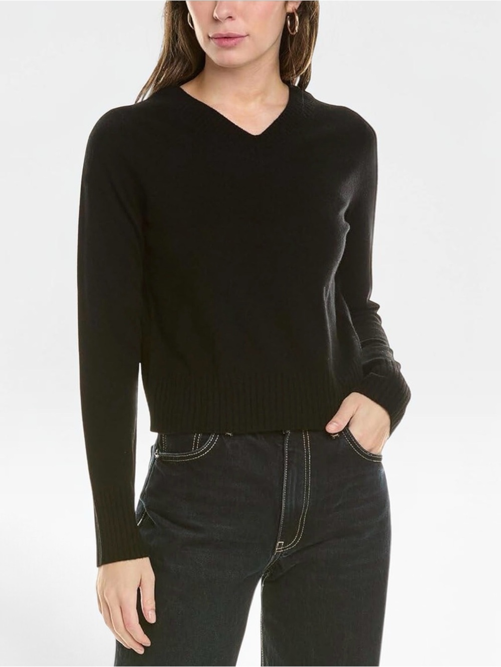 Vince Cashmere Wool Cropped V-Neck Pullover Sweater Black M